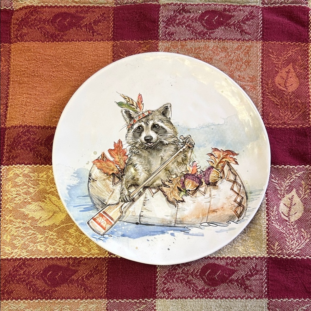 RARE Pier 1 Raccoon Canoe Decorative 8.5 Plate set of 4